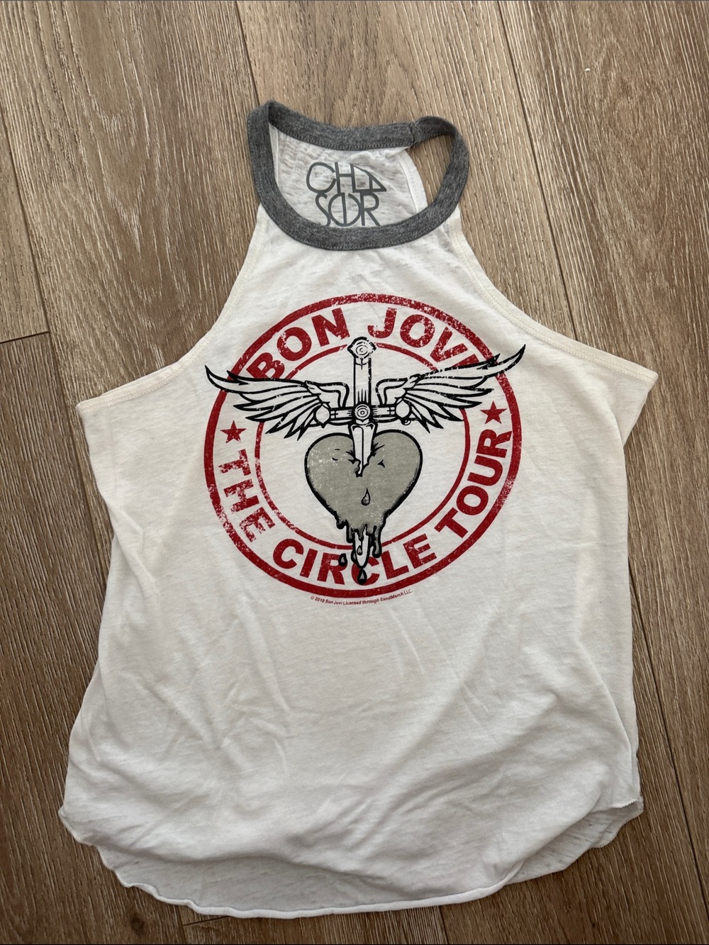 Chaser White Graphic Muscle Tee with Red and Gray Accents